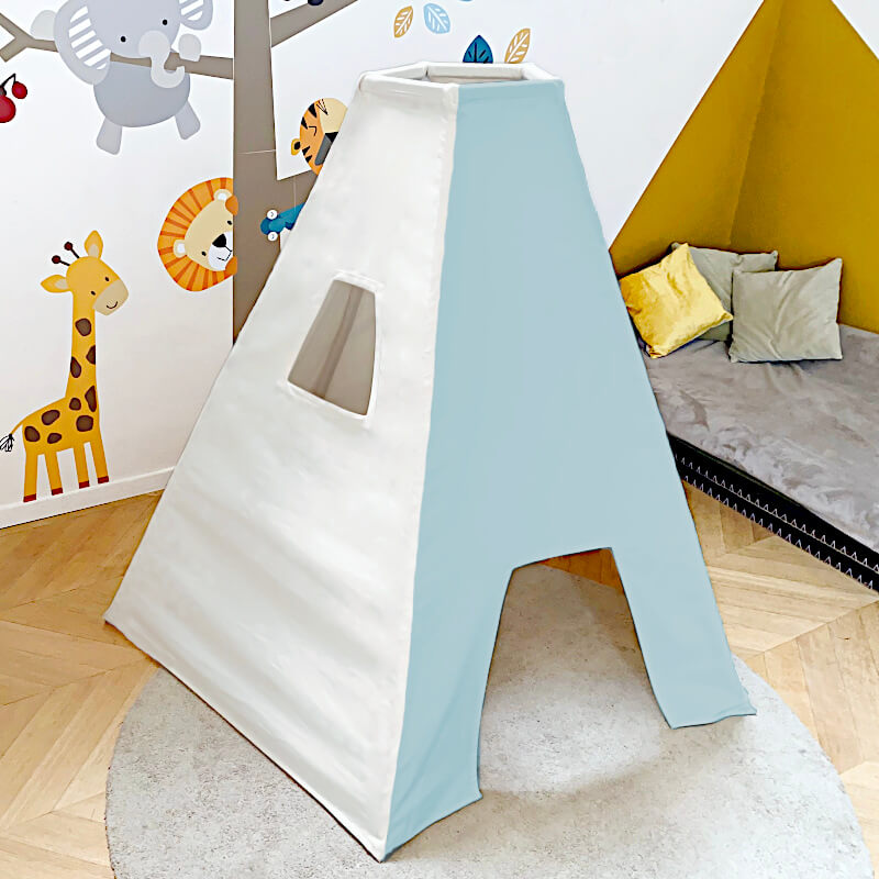 Tente tipi enfant 5 cotés en coton - couleur bleu blanc