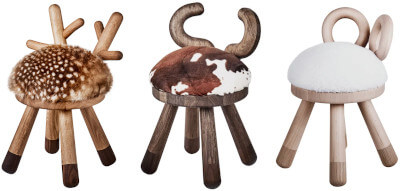 les 3 chaises bambi cow sheep de la marque eo