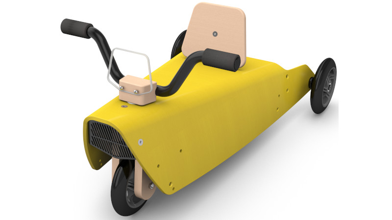 un porteur moto en bois pour bébé de couleur jaune