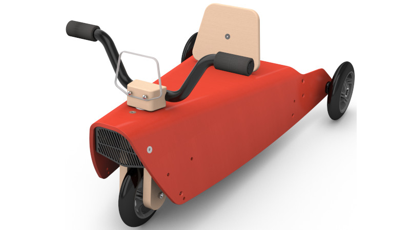 un porteur moto en bois pour bébé de couleur rouge