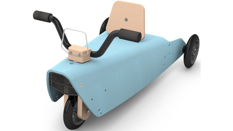 un porteur moto pour bébé en bois couleur bleu